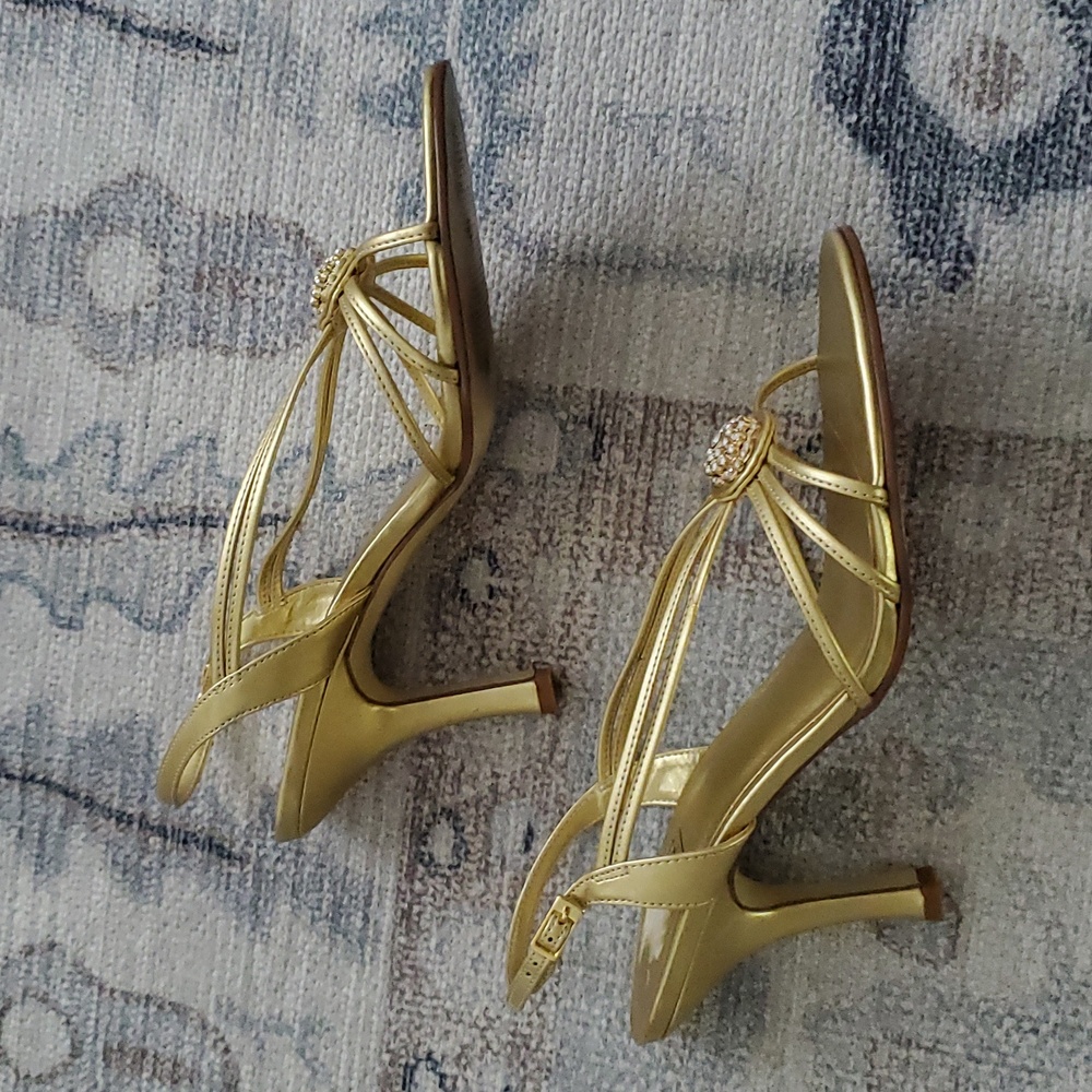 Impo Gold Strappy Rhinestone Sandal Heels Sz7 - Picture 5 of 9